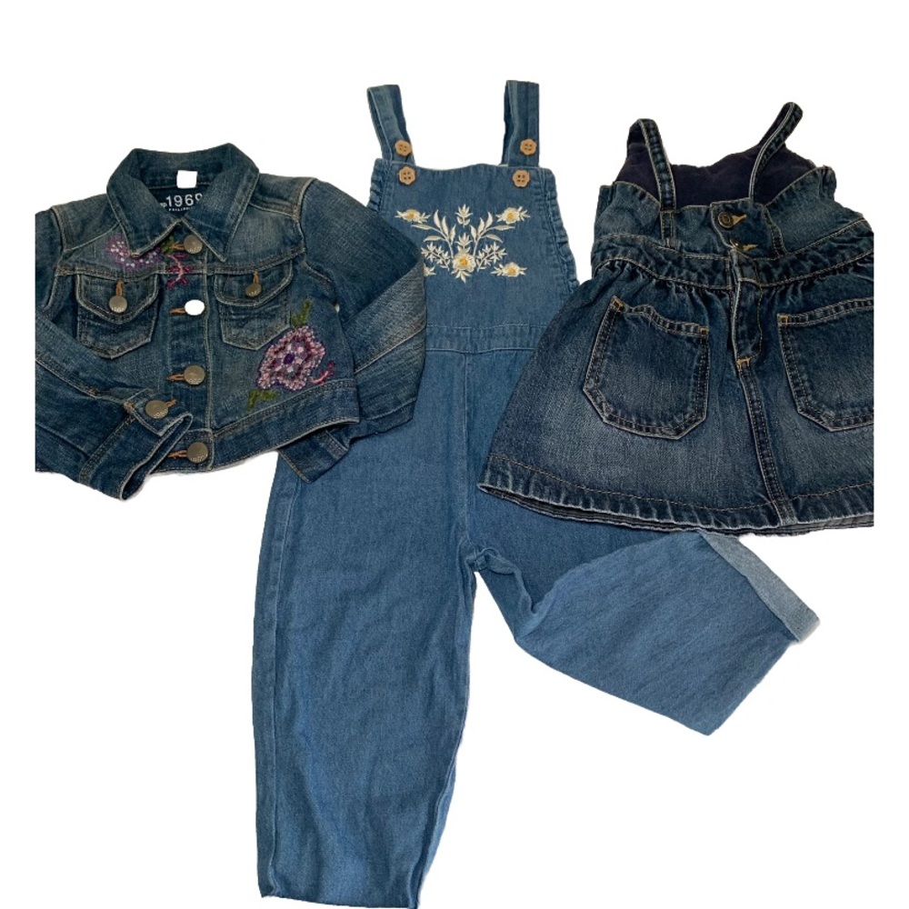BABY GAP DENIM JEAN BUNDLE 18 month 2t jean‎ jacket jean overall dress overalls